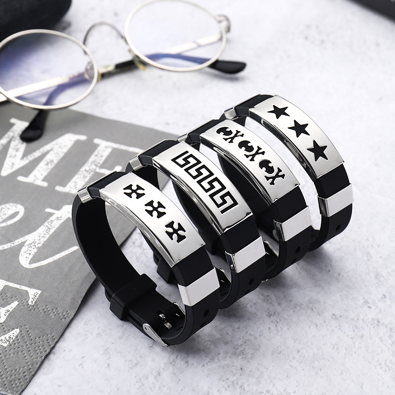 European and American fashion personality men's bracelet stainless steel silicone bracelet titanium steel bracelet laser accessories wholesale