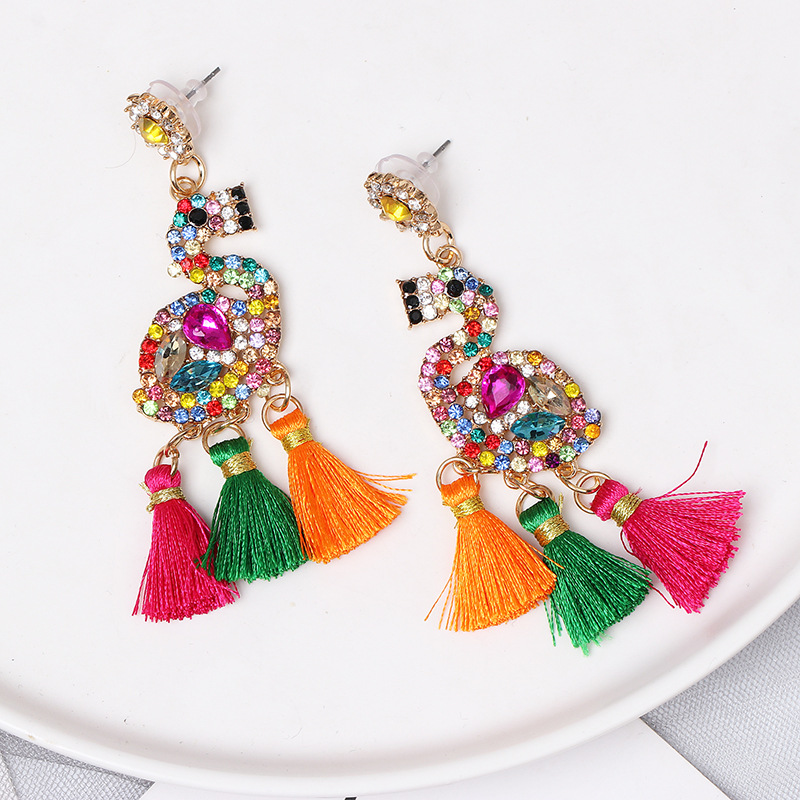 Flamingo earrings tassel long section with diamonds womens earrings female earringspicture5