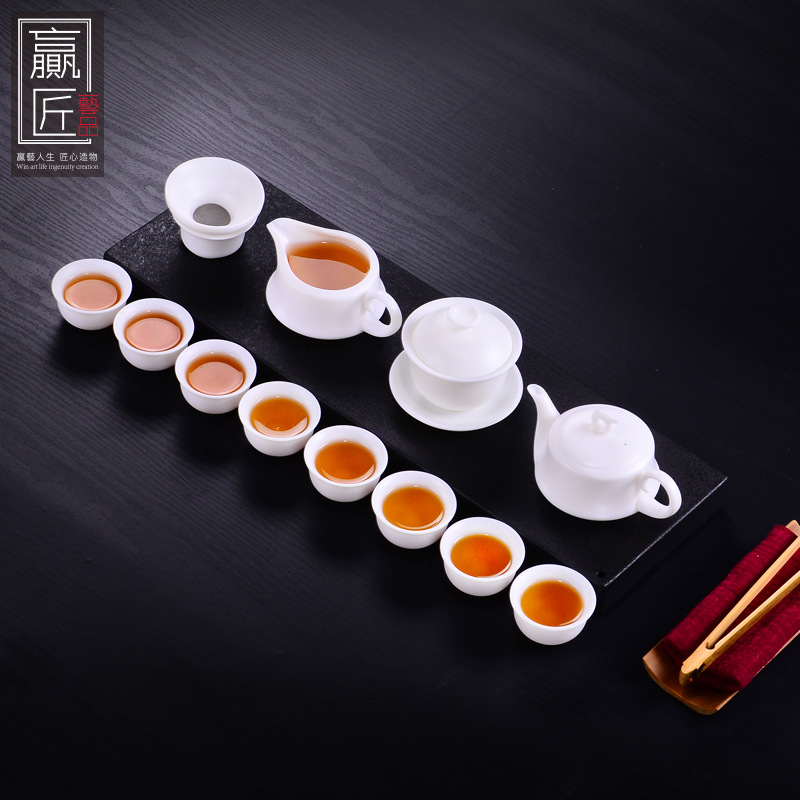 Winjiang Dehua porcelana blanca Kung Fu juego de té juego hecho a mano cerámica casa tetera taza té fabricante caja