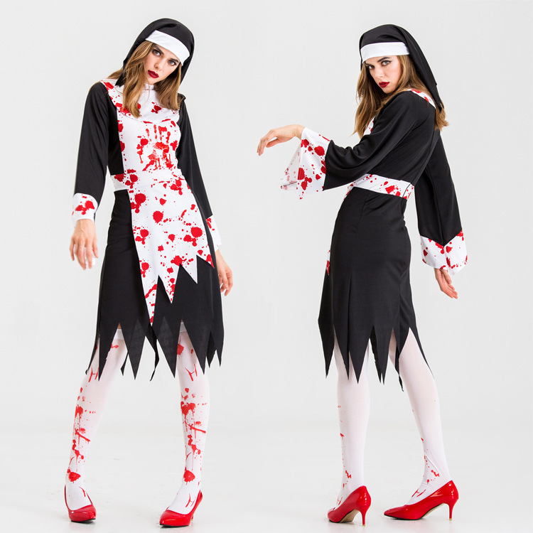 分码欧美万圣节新款恐怖cos鬼衣丧尸带血修女僵尸死神成人演出服