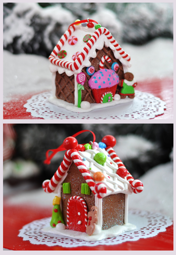 Christmas Cute Christmas House Polymer Clay Holiday Home Party Ornaments display picture 2