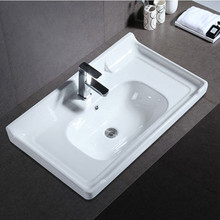 陶瓷台上盆半嵌入式浴室洗臉盆一體中邊面盆衛生間方形洗手盆櫃盆