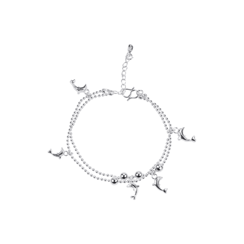 Korean fashion jewelry, women's double-layer dolphin bracelet and anklet, silver-plated jewelry, wholesale from European and American foreign trade manufacturers