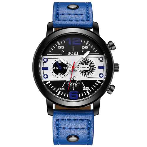 SOKI Factory-Delivered Casual Men's Watch Business Quartz Watch with PU Strap, Simple Student Sports Watch