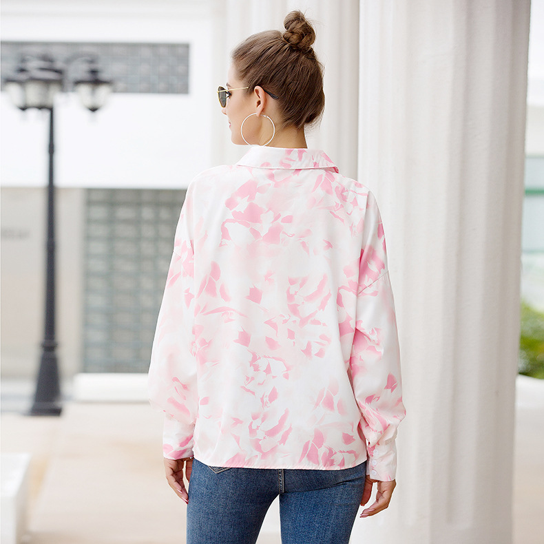 autumn new women's print long sleeve lapel shirt NSKX6073