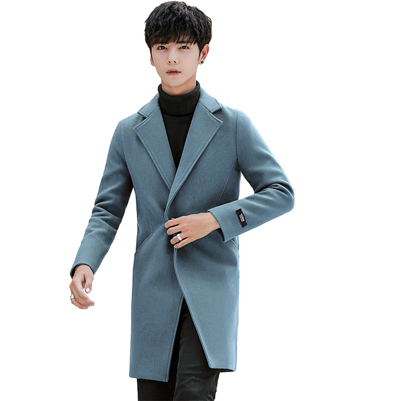 2022 nuevos hombres de la gabardina de los hombres de estilo coreano de moda de media longitud abrigo de lana de los hombres forrado de lana engrosada