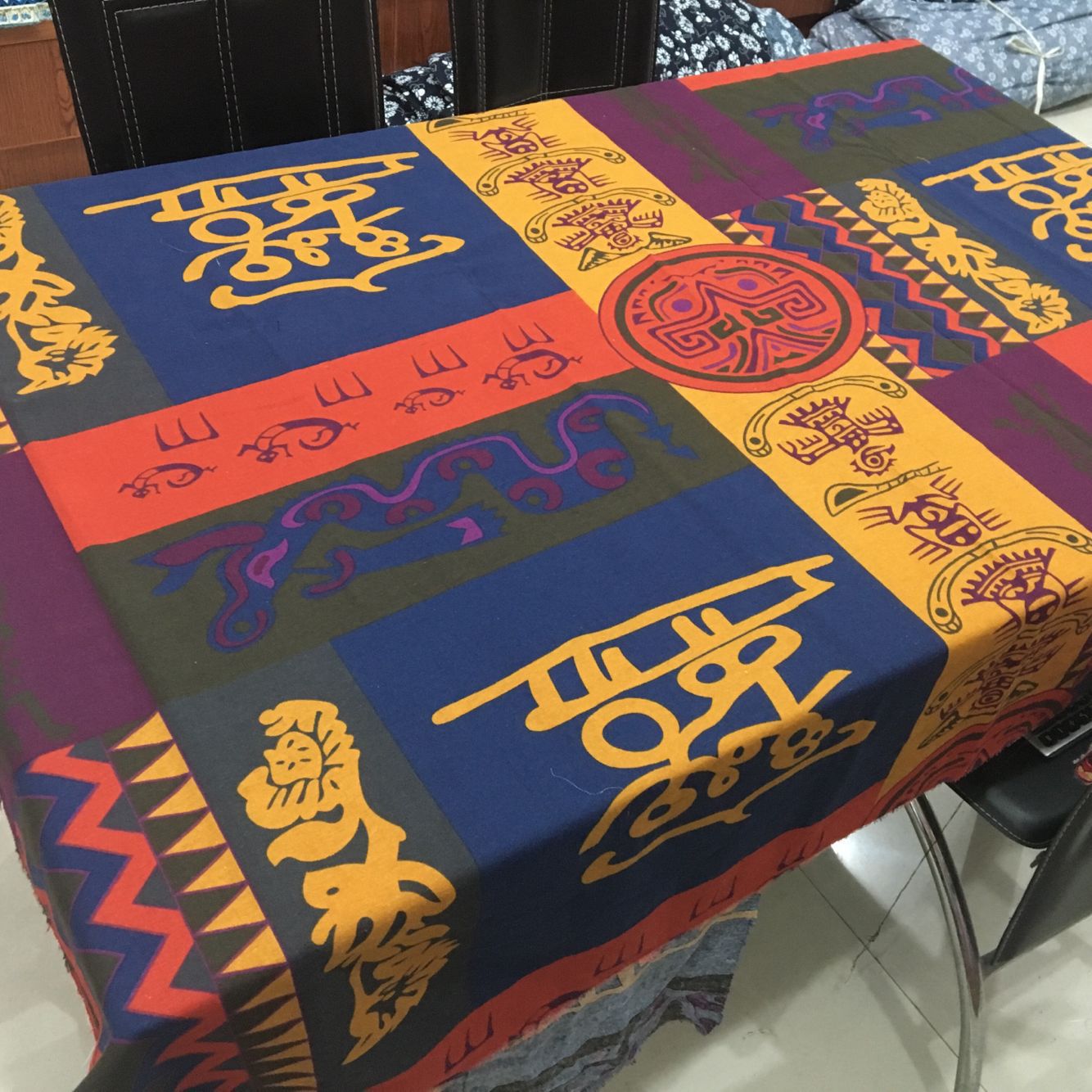 厂家直销棉麻活性印花方格型大花桌布抱枕台布沙发衣着装饰布料