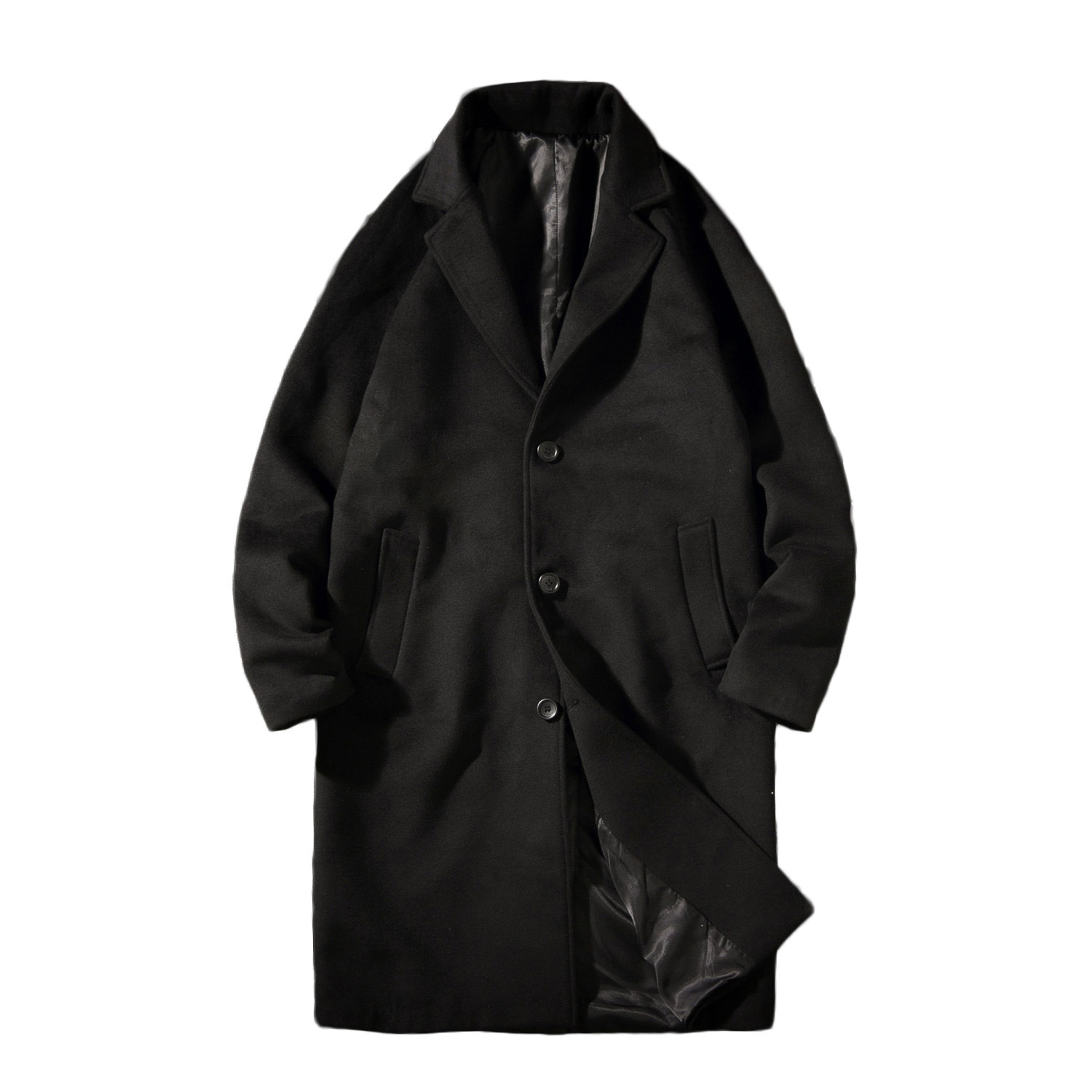 Abrigo de lana de los hombres de media longitud de estilo coreano sobre la rodilla cazadora suelta más tamaño estudiante de moda abrigo de lana de estilo británico