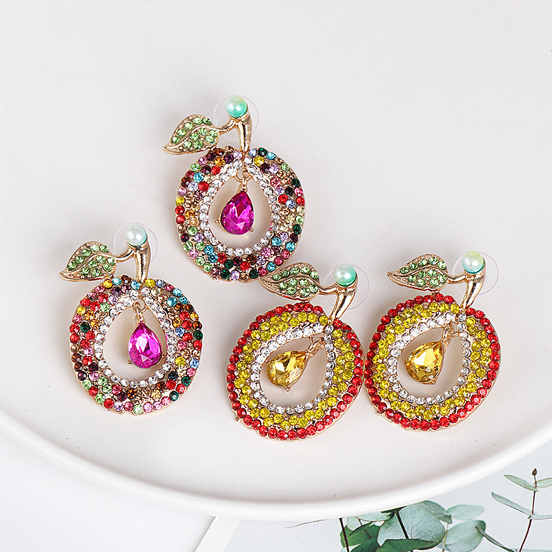 Rhinestone Crystal Plum Earrings Individual Fruit Earrings display picture 2