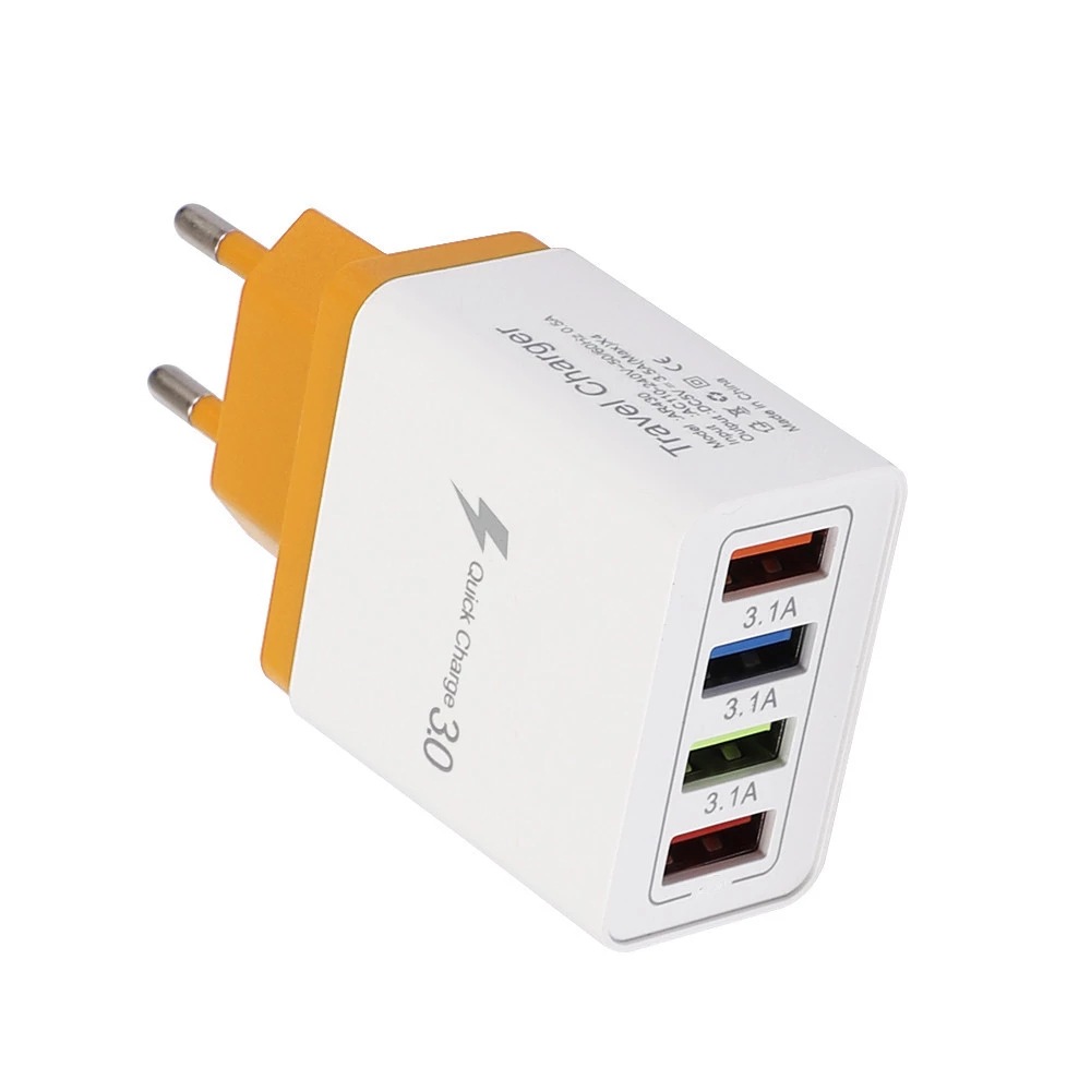 4USB Color 3A Mobile Tablet Charging Head European Standard Travel Charger Goods_voghion.com