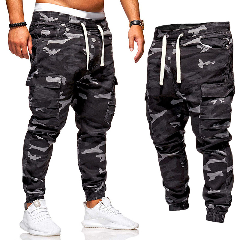 Autumn new men's camouflage casual pants large legged overalls European men's elastic waist outdoor sports pants