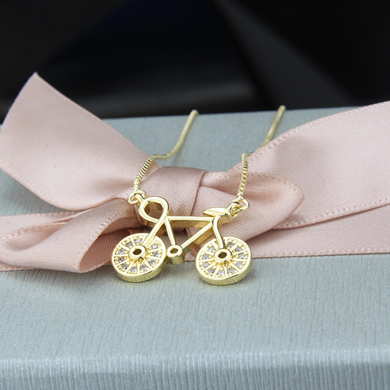 hot sale inlaid zirconium bicycle necklace new copper plating bicycle pendant wholesale nihaojewelry