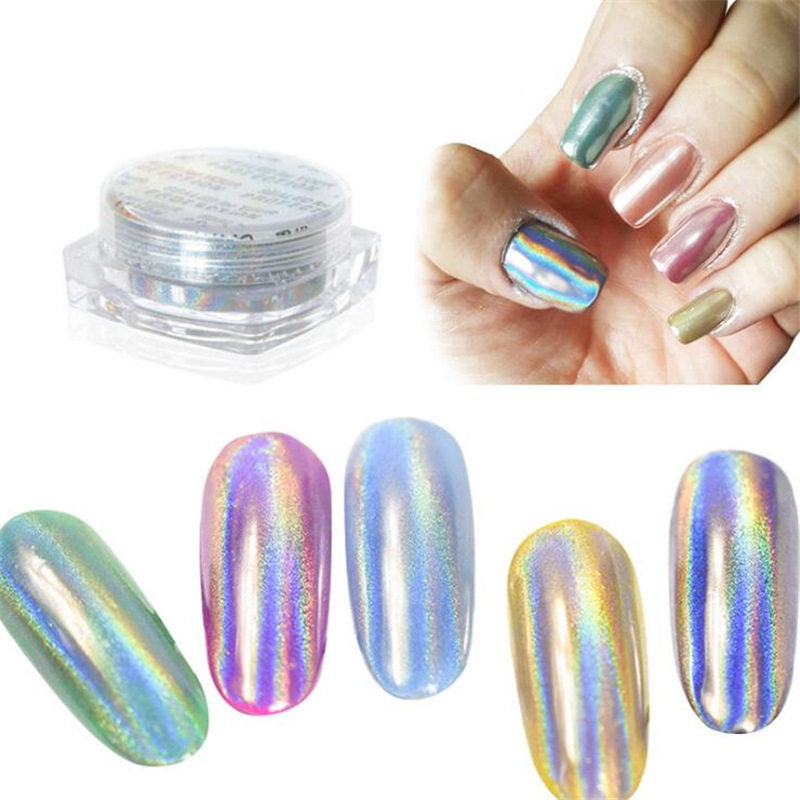 Transfronteriza especial manicura galvanoplastia espejo mágico polvo colorido brillo mágico láser de alta gama plata Super brillante 1G 0,5g paquete