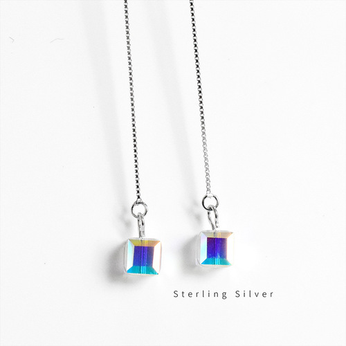 Ins cool vibe accessory s925 pure silver aurora sugar cube stud earrings earring trendy crystal earrings for women club party fashion