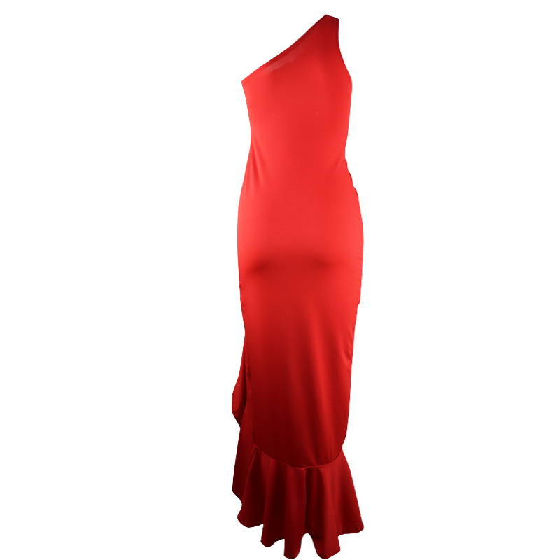 Elegantes Abendkleid Mit Rüschensaum Und Schlitz Für Damen_voghion.com