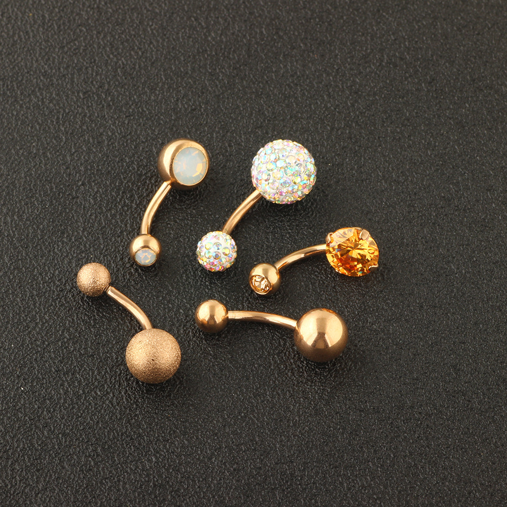 5-Piece Rose Gold Stainless Steel Belly Button Ring Set - Navel Piercing Jewelry with Dangle detail image 9
