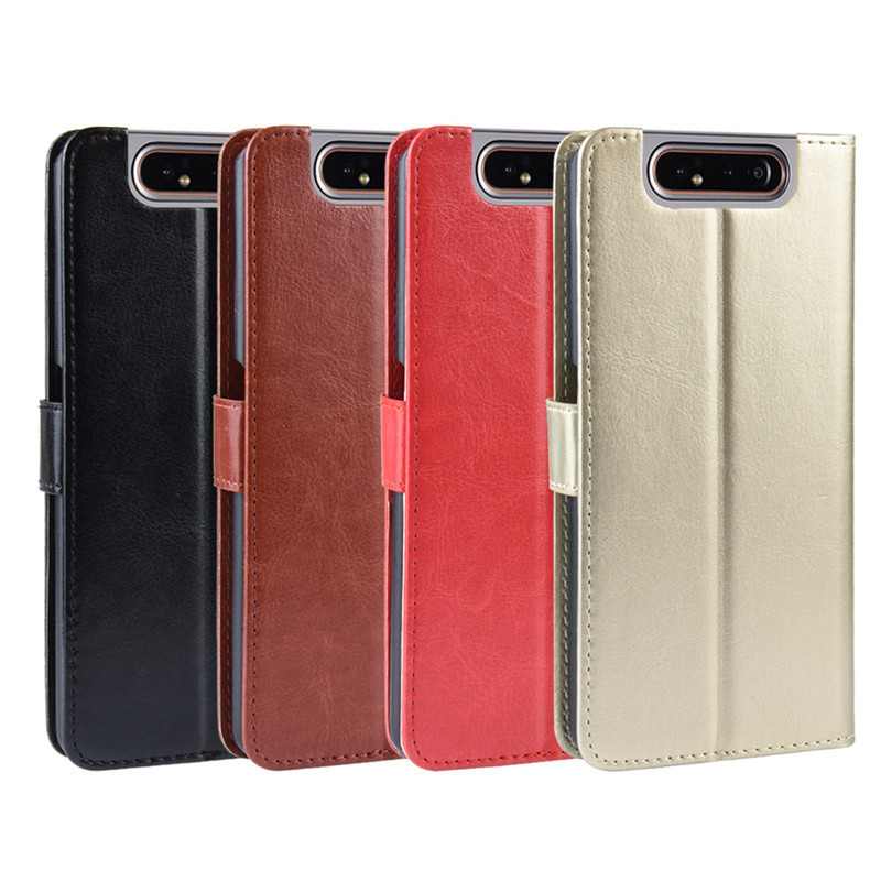 For Samsung Galaxy A80 Mobile Phone Case Flip Card Protection Case Samsung A90 Crazy Horse Pattern Leather Case Lanyard