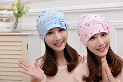 纯棉春夏秋月子帽 产妇帽 防风帽子皇冠花朵印花蝴蝶结款月子帽子|ru