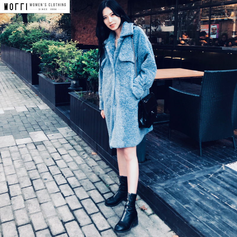 MOFFI冬季新款时尚保暖羊羔毛皮毛一体中长款大衣夹棉外套