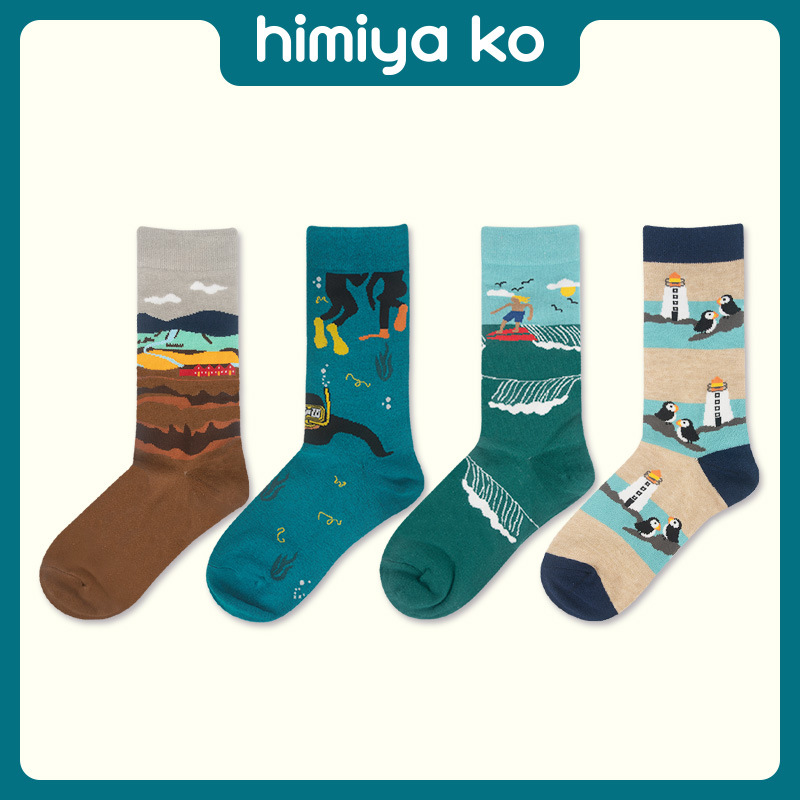 Chaussettes mi-mollet en coton pour homme et femme, motif dessin animé, style mignon, automne-hiver 2025_voghion.com