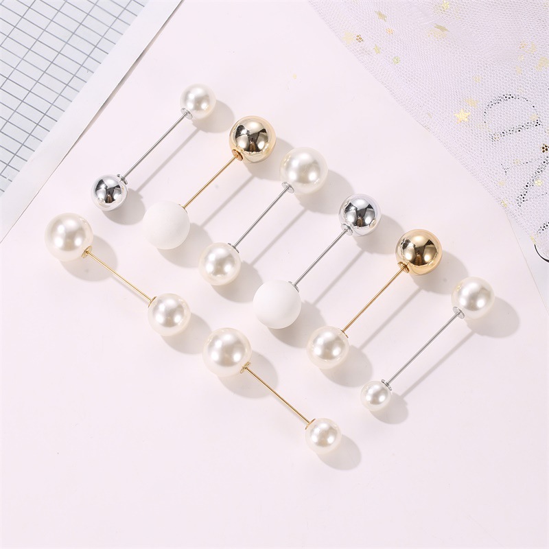 New Double-headed Pearl Word Pin Simple Anti-buffing Brooch Collar Brooch Fashion Wild Neckline Pin Shawl Buckle display picture 2