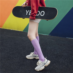 Ins celebrity candy color cotton female socks pure color single color tall socks stack socks fluorescent socks