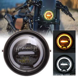 复古摩托车改装LED日行光圈前照车头大灯 哈雷摩托车前大灯复古灯