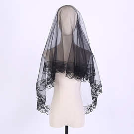 黑色头纱万圣节哥特黑色头纱 新娘结婚遮面头纱短款复古黑色头纱