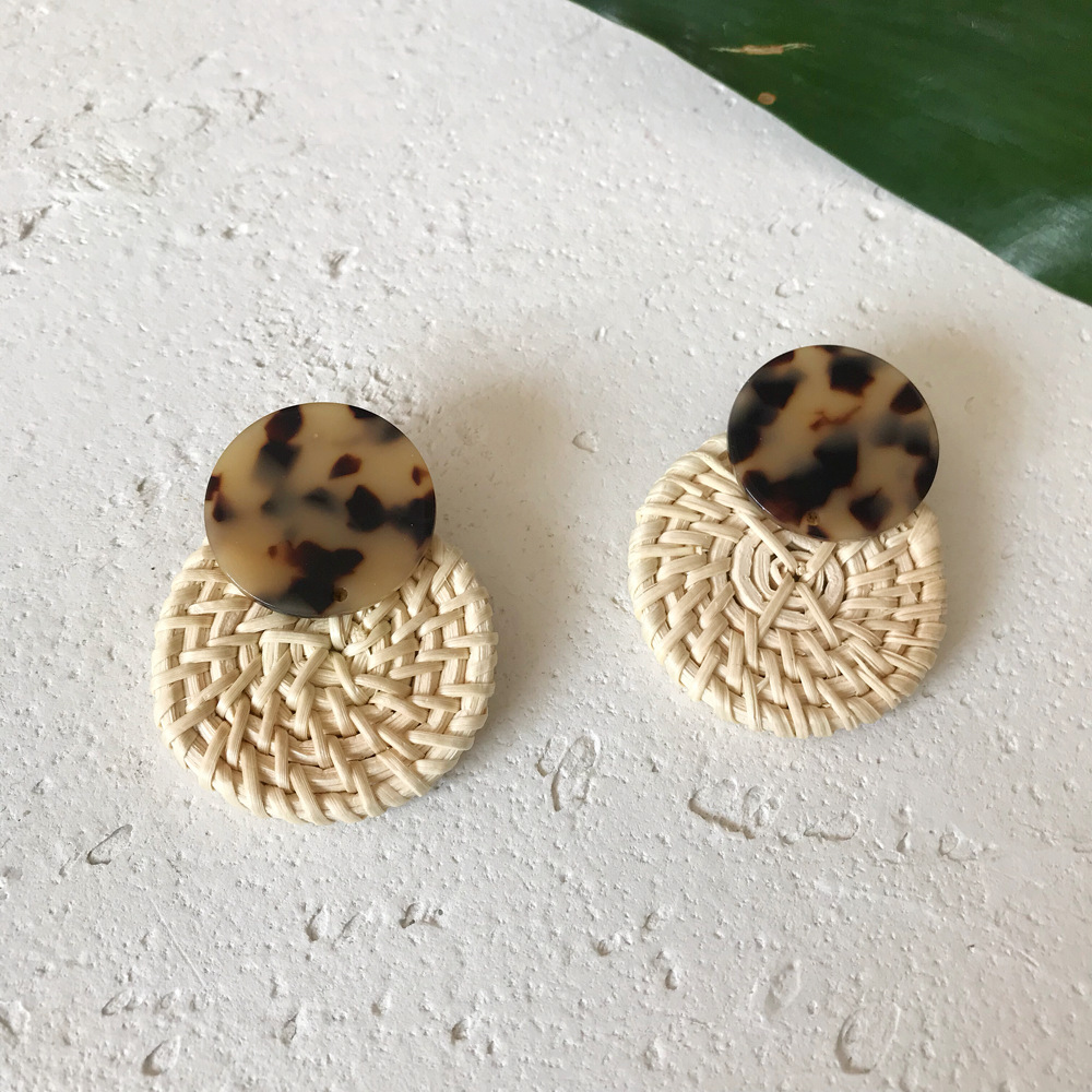 18g Weight Alloy Ear Needle Material Drop Earrings Classification 1 Pair Quantity Daily Occasion Acrylic, Rattan Material Leopard Pattern Women'S Gender Retro Style Handmade Craft 1 Pair Retro Leopard Handmade Arylic Rattan Drop Earrings 3