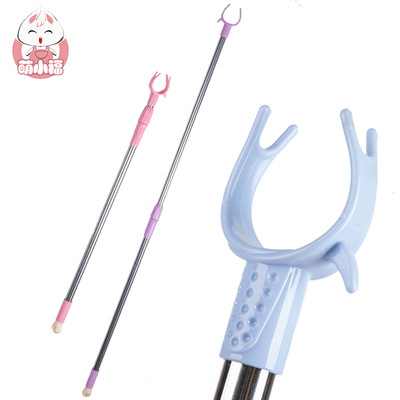 萌小福1.4米不鏽鋼伸縮杆晾衣叉 撐衣杆家用曬衣杆日用百貨批發