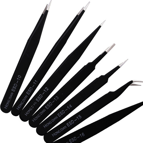 Wholesale high-quality static tweezers, clips, hair removal tools, pincers, stainless steel pointed bends, flat mouth flat heads, needles