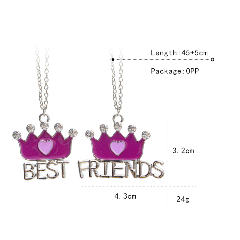 Fashion New Best Friends Crown Love-shaped Purple Diamond Necklace Accessories display picture 1
