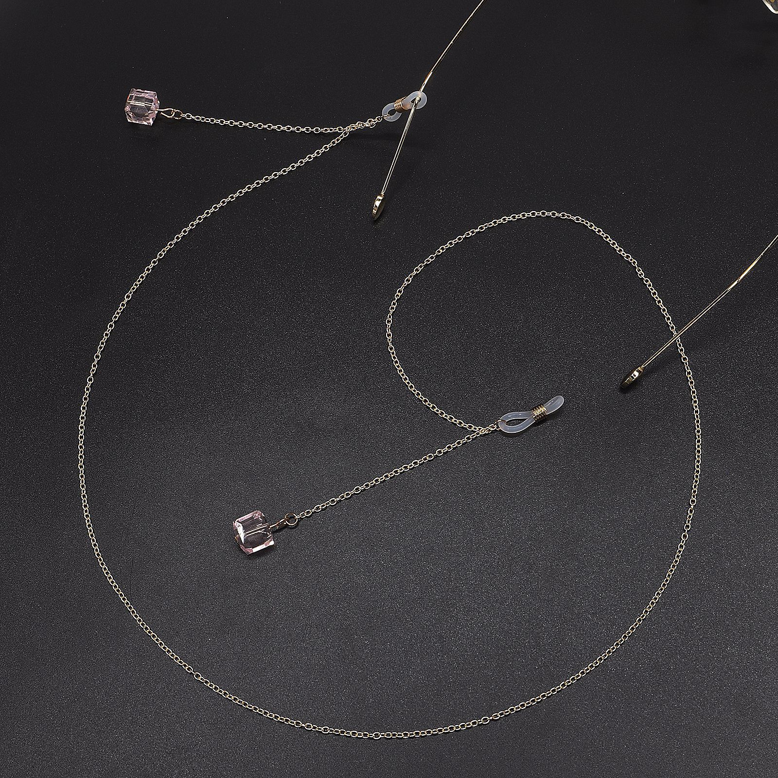 時尚鏈條金色 粉水晶 保色眼鏡鏈 老花鏡防丟鏈 速賣通 亞馬遜