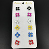 Fashionable colorful earrings flower-shaped, multicoloured spray paint, card holder, set, accessory, suitable for import, new collection, 6 pair