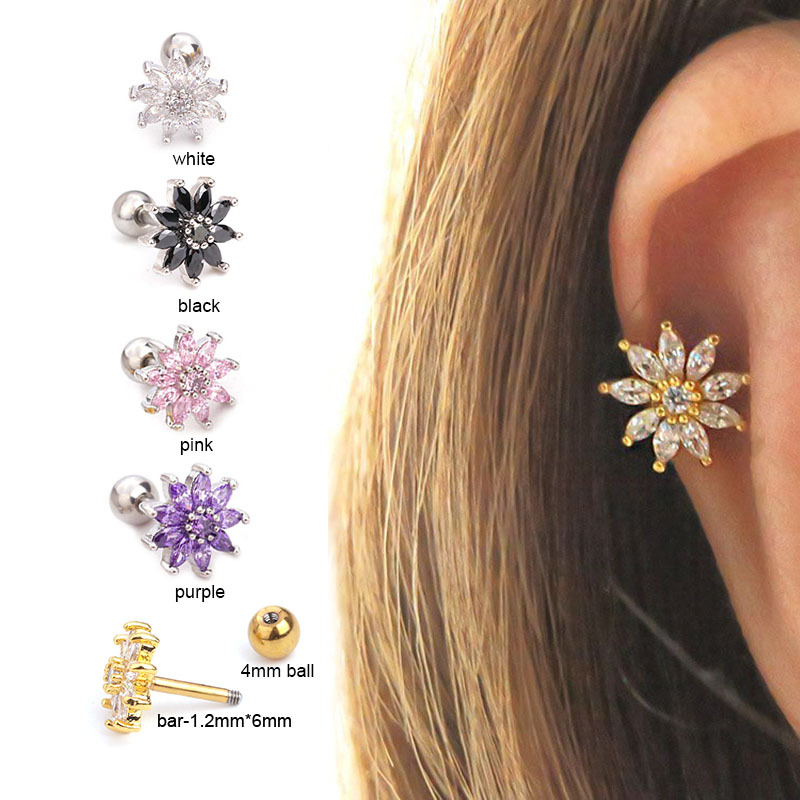 Vente Chaude Mode Micro-incrusté De Fleurs De Soleil Boucles D&#39;oreilles À Vis En Gros display picture 1