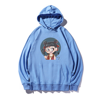 2019秋连帽国潮动漫哪吒印花外套宽松大码男装卫衣休闲时尚情侣装|ru