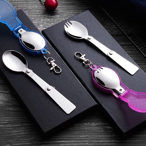 304 stainless steel folding tri-fold spoon picnic portable stew beaker spoon outdoor travel spoon manufacturer wholesale