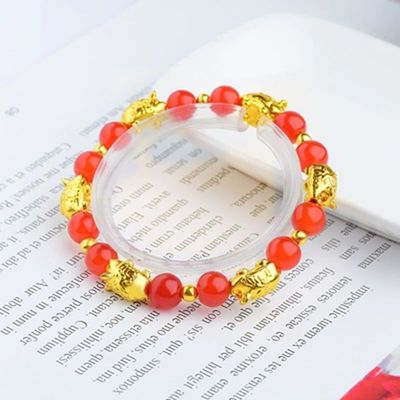 Vietnam Shakin Golden Pig Bracelet men and women 3D Hard Gold 99 Obsidian Lucky Piggy Beads jewelry Fade