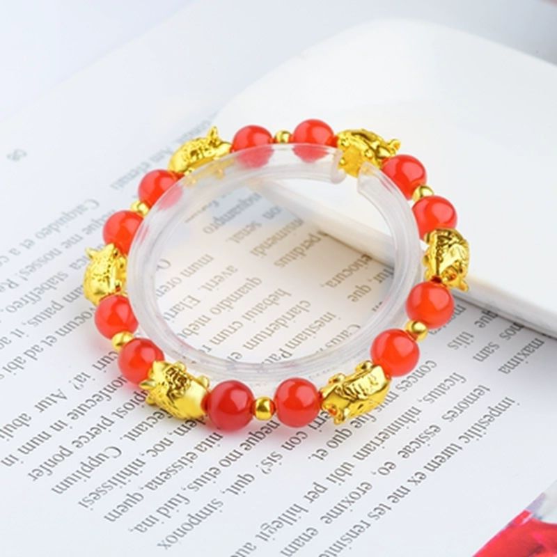 Vietnam Shakin Golden Pig Bracelet men and women 3D Hard Gold 99 Obsidian Lucky Piggy Beads jewelry Fade