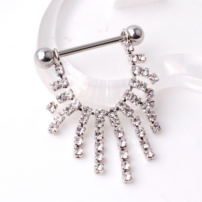 fashion puncture jewelry multi-drilled tassel titanium steel breast rings