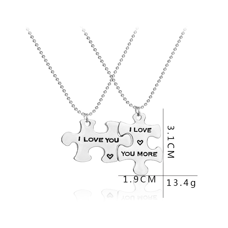 Cartoon Puzzle Pendant Necklace Creative Letter Ilovemore Love Splicing Couple Necklace Wholesale Nihaojewelry display picture 1