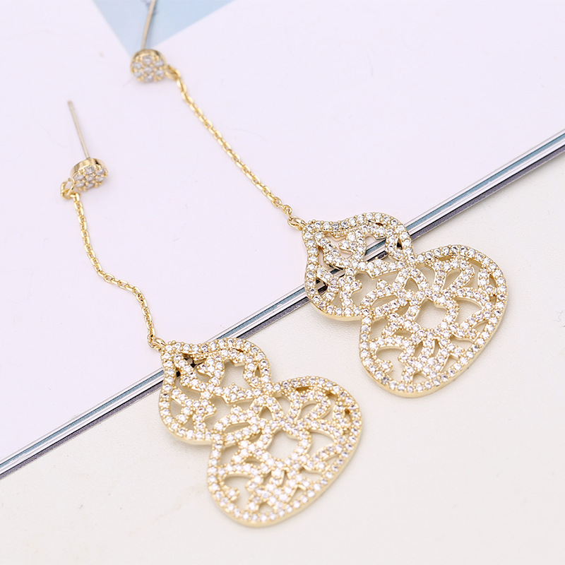 Earrings Large Gourd Long Silver Needle Earrings Lace Hollow Earrings Zircon Long Earrings Wholesales  Fashion display picture 9