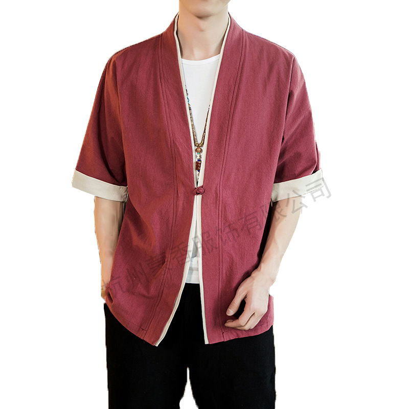 Chaqueta de los hombres nuevo estilo chino abrigo media manga Tang traje estilo japonés suelta hebilla cardigan hombres robe kimono venta al por mayor