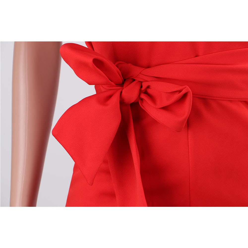 Classic Solid Color Round Neck Hollow Out Cutout Out Short Sleeved Jumpsuit