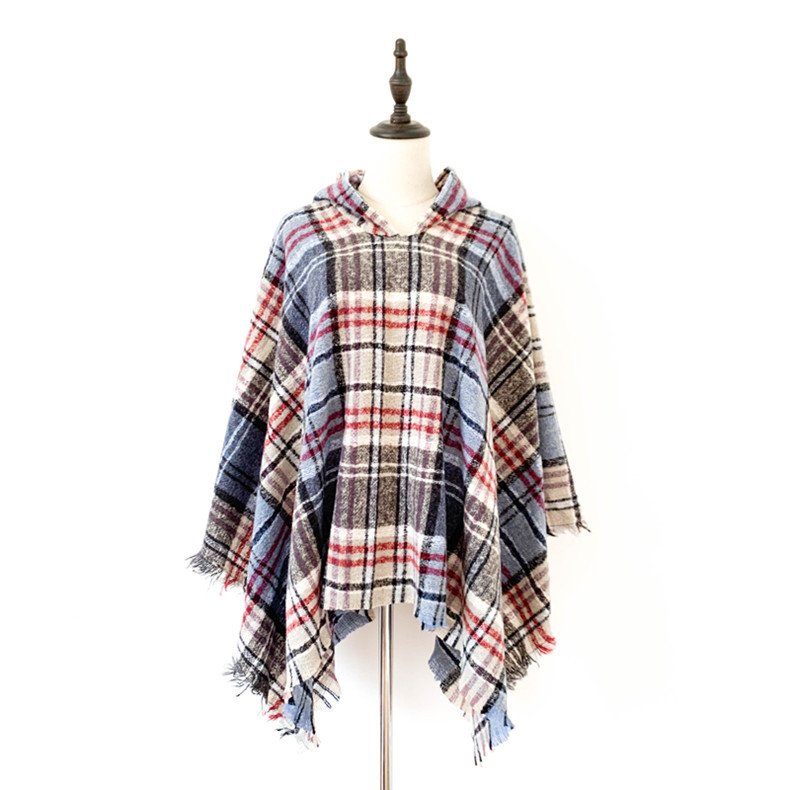 Capa a cuadros con capucha unisex otoño invierno poncho_voghion.com