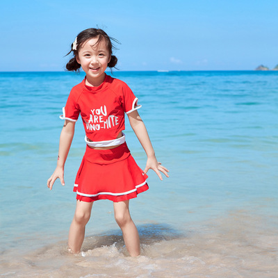 儿童泳衣女童分体裙式中大童女孩公主韩版宝宝可爱泳装小童游泳衣|ms