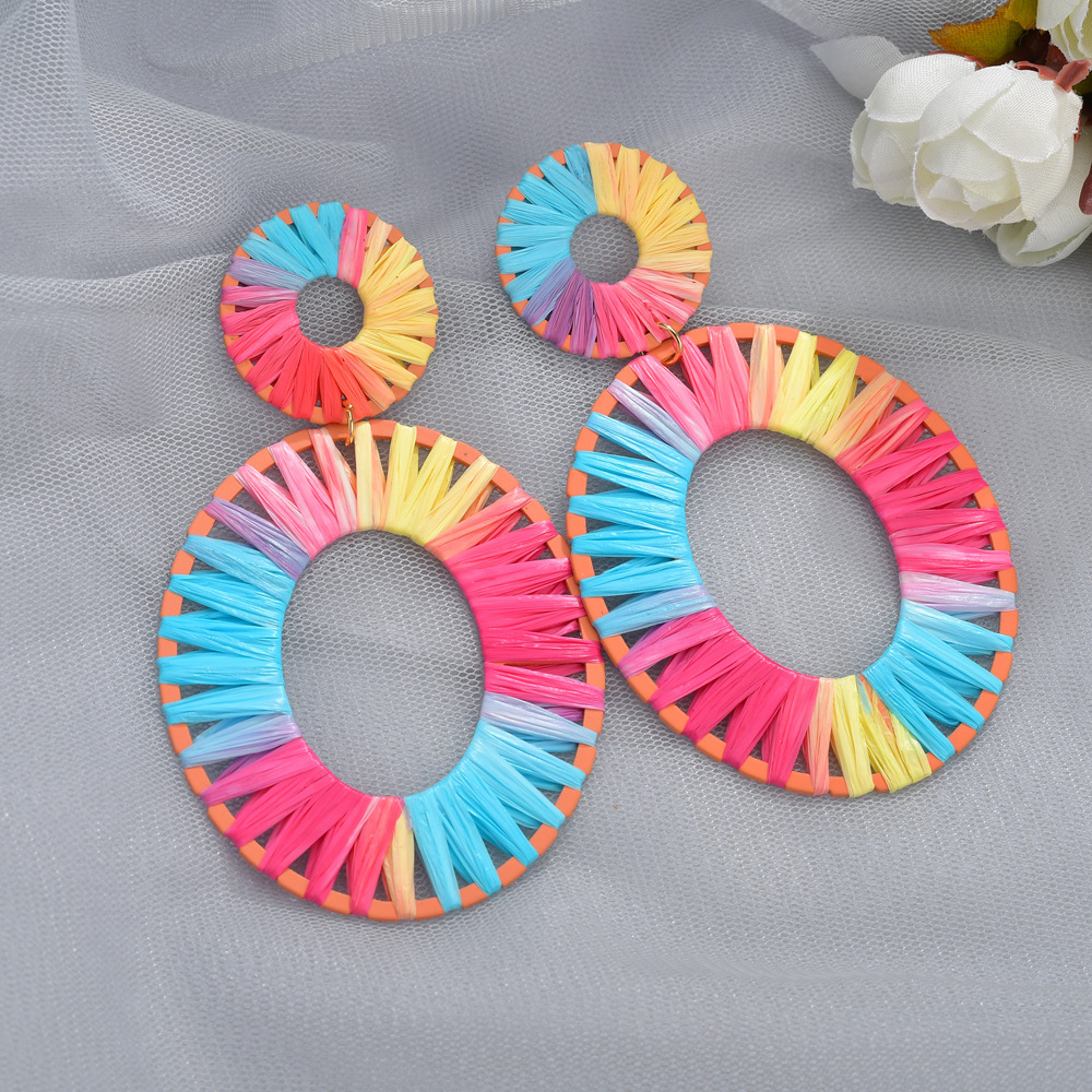 Dark Blue, Red, Blue Color New Fashion Spray Paint Colorful Raffia Earrings
