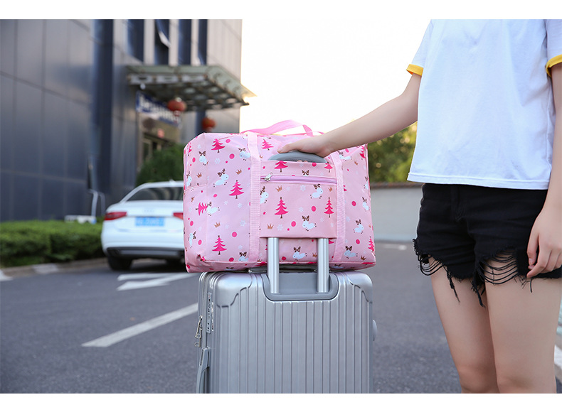 187g Weight Oxford Cloth Material Geometry Pattern Cute Style Grey, Pink, Red, Blue, Black Color Waterproof Foldable Printing Enlarged Travel Bag Wholesale Nihaojewelry 37