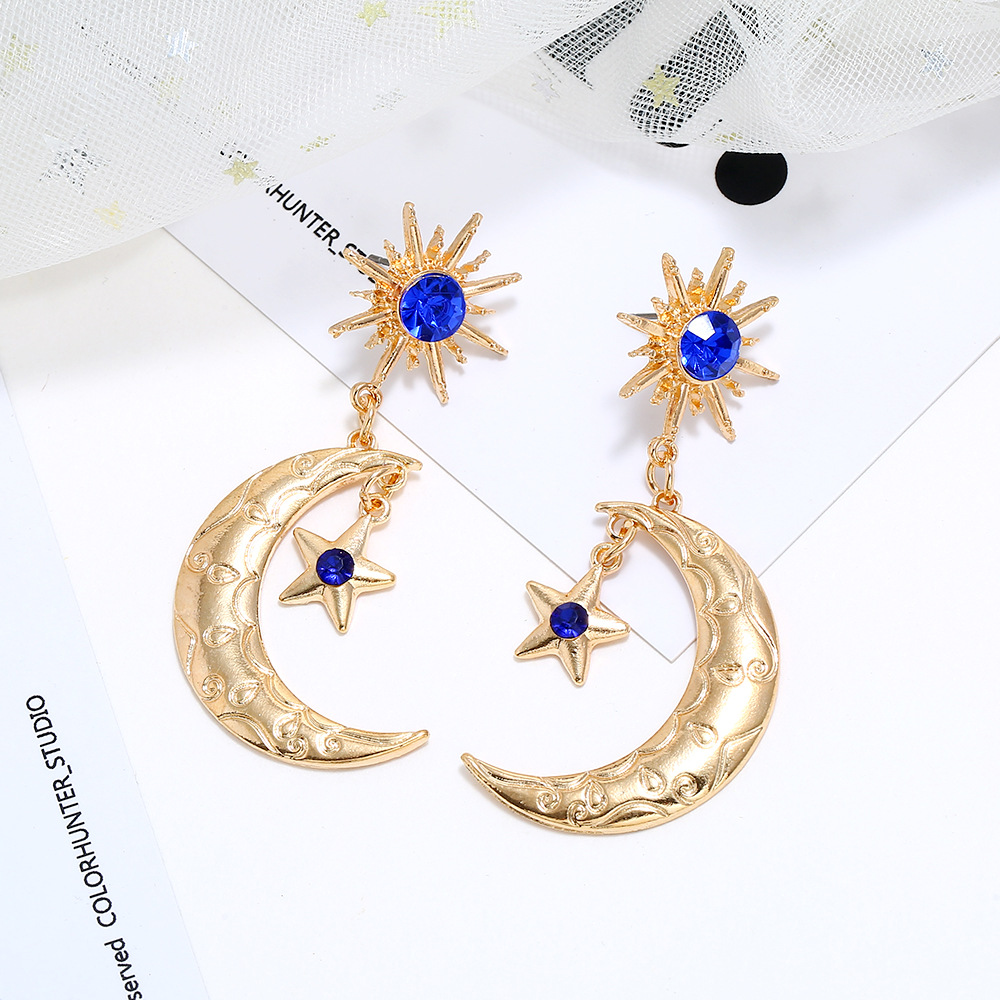 Earring Jewelry New Star Moon Alloy Diamond Earrings display picture 2