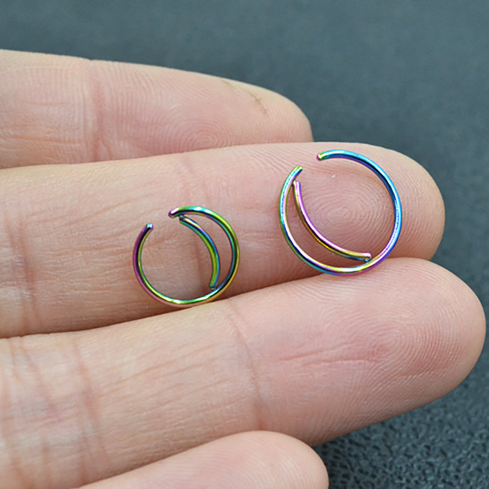 Black 8mm Stainless Steel Geometric Nose Ring Ear Bone Hoop Stud Earrings for Cartilage Helix Tragus Piercing detail image 9
